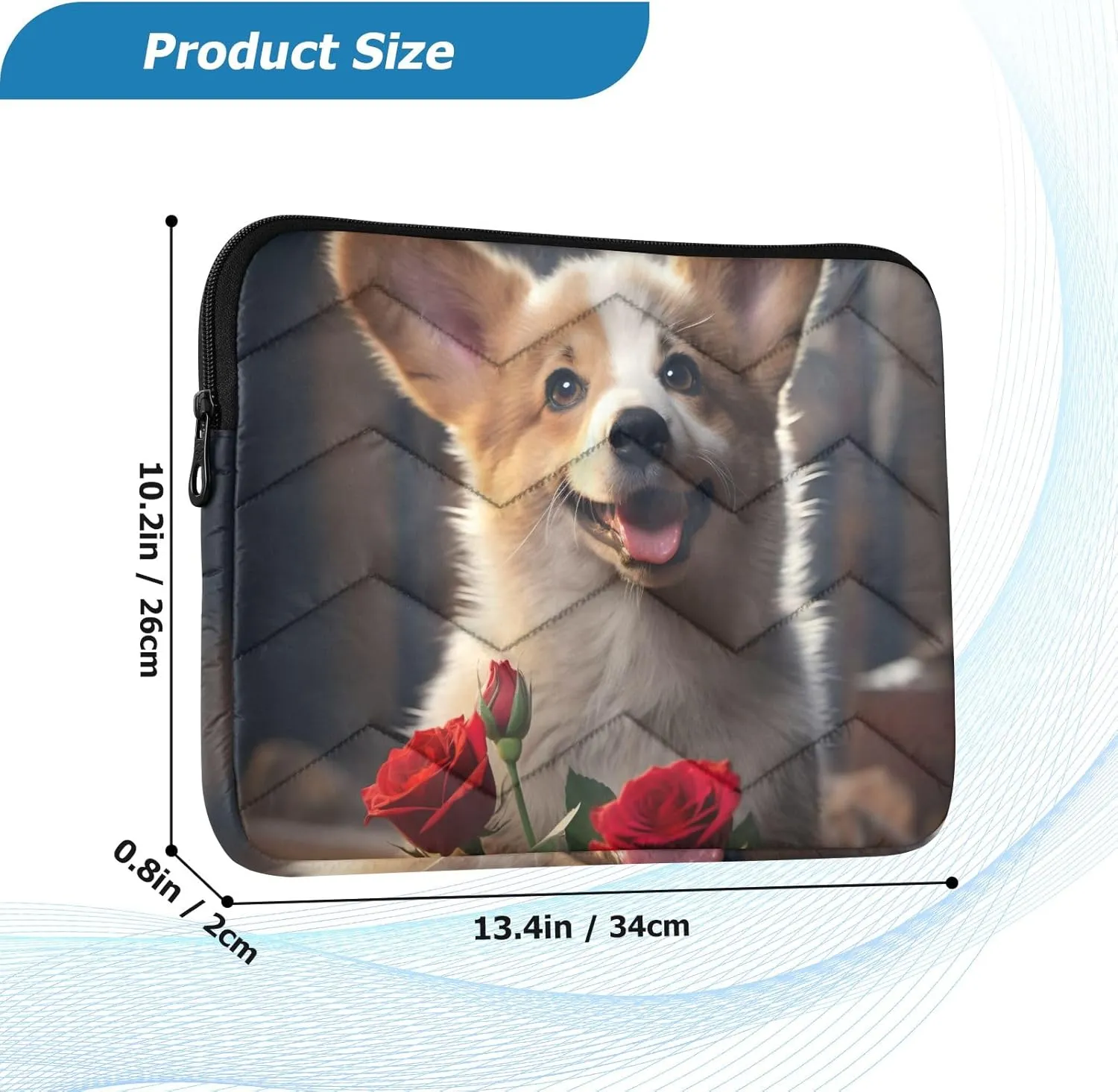 Cute Corgi Rose Rugged Laptop Bag, Durable Laptop Travel Case, Laptop Tote for Women 13-14 Inch