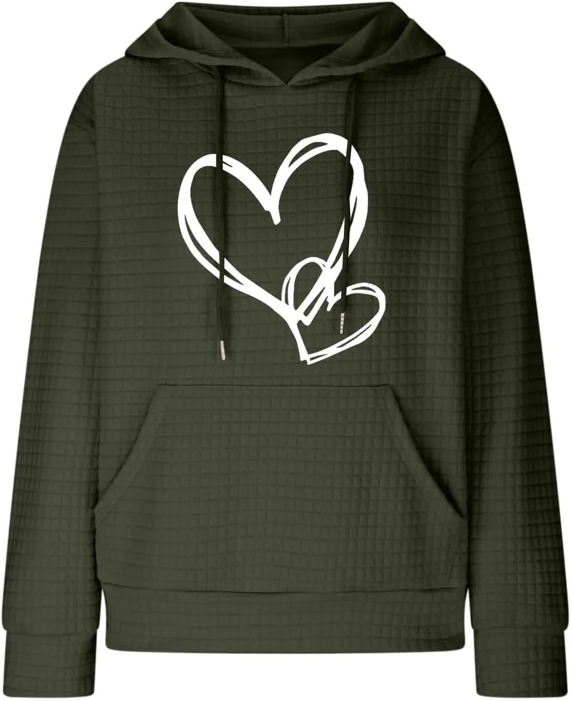 Cute Graphic Hoodies For Women Long Sleeve Heart Print Pullover Tops Oversized Long Sleeve Hooded Waffle Sweatshirt