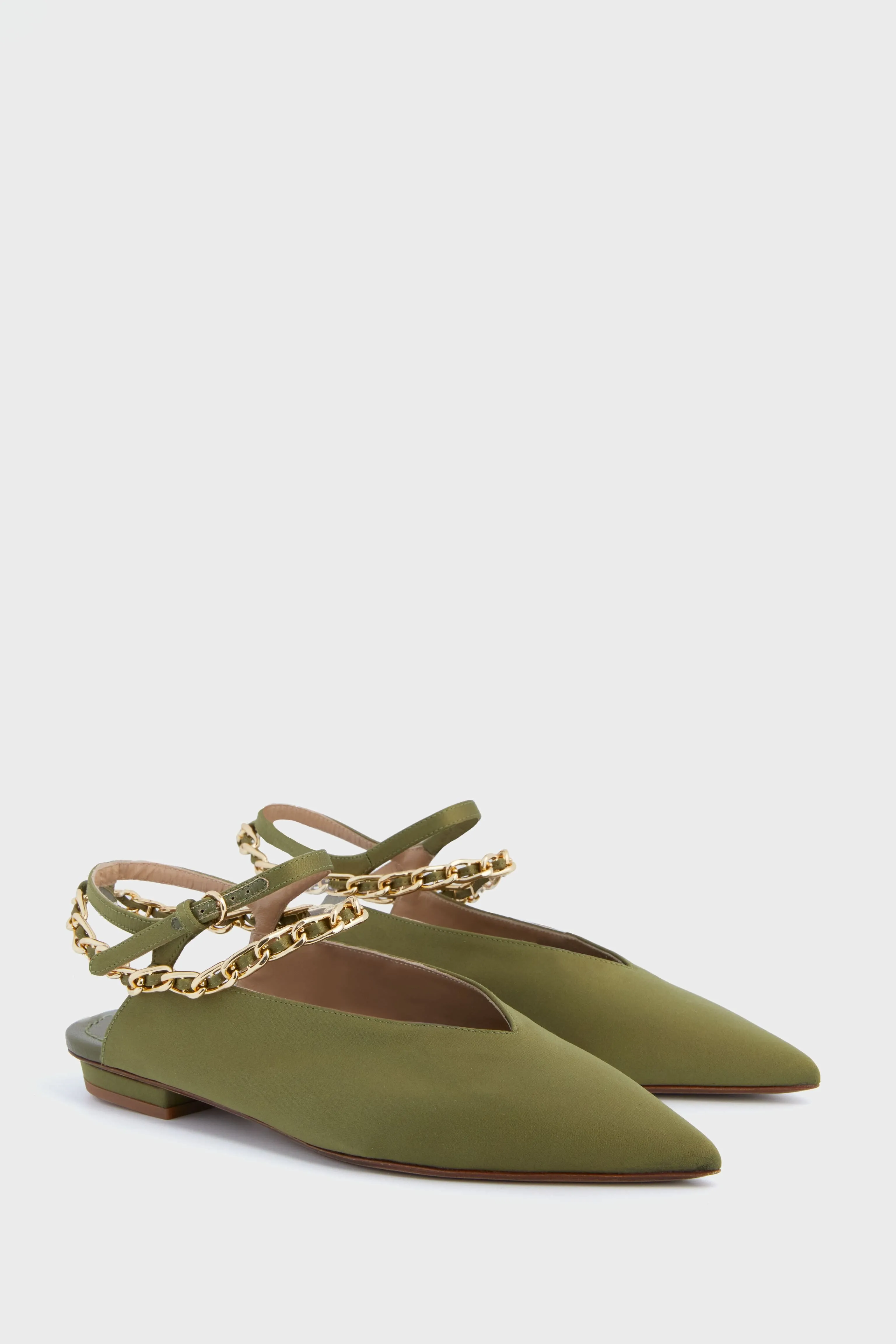 Dark Green Pointed Flats with Chain