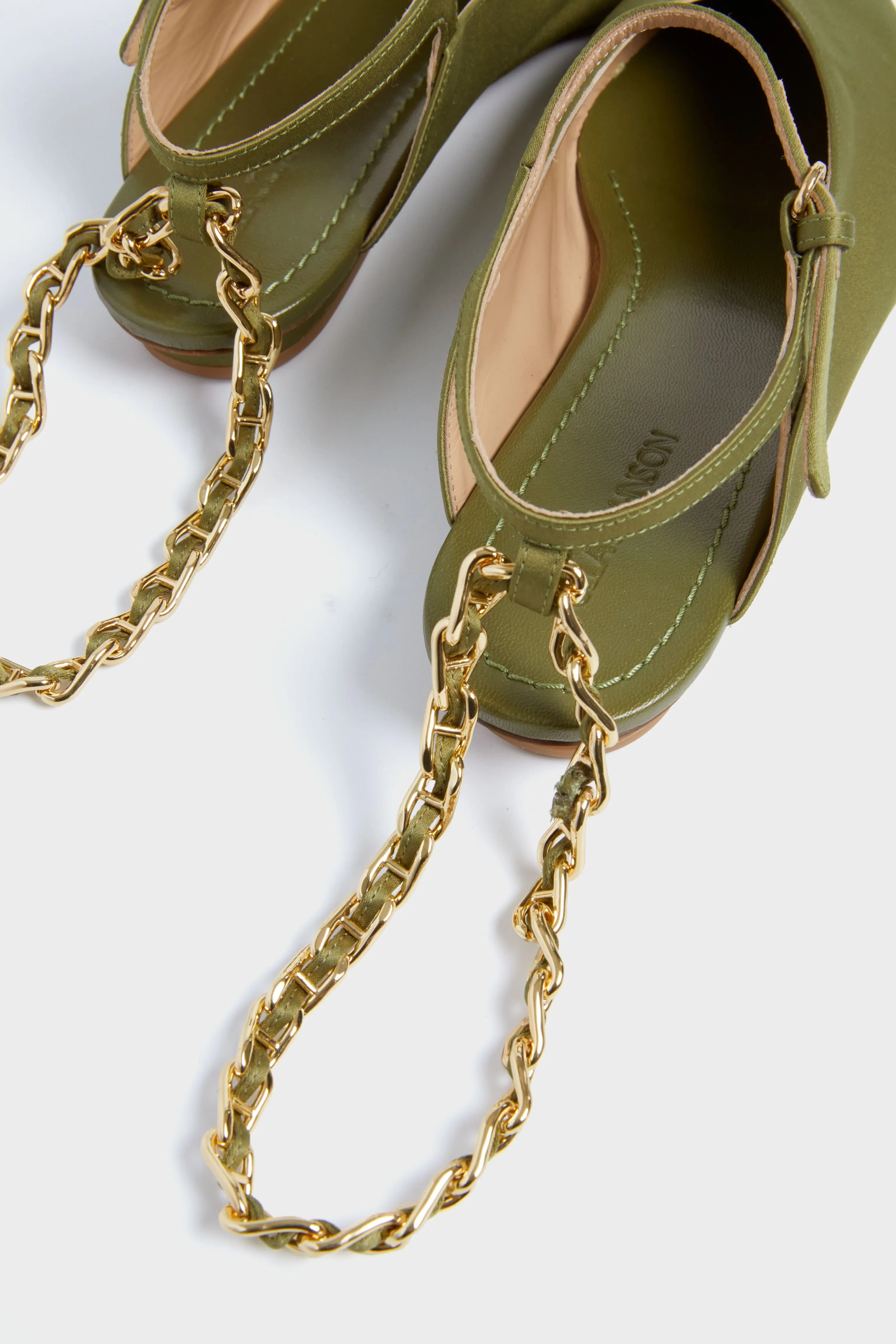 Dark Green Pointed Flats with Chain