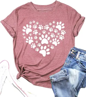 Dog Lover Shirts for Women - Cat Paw Graphic Tee Dog Mom Gifts Girls Heart Tops