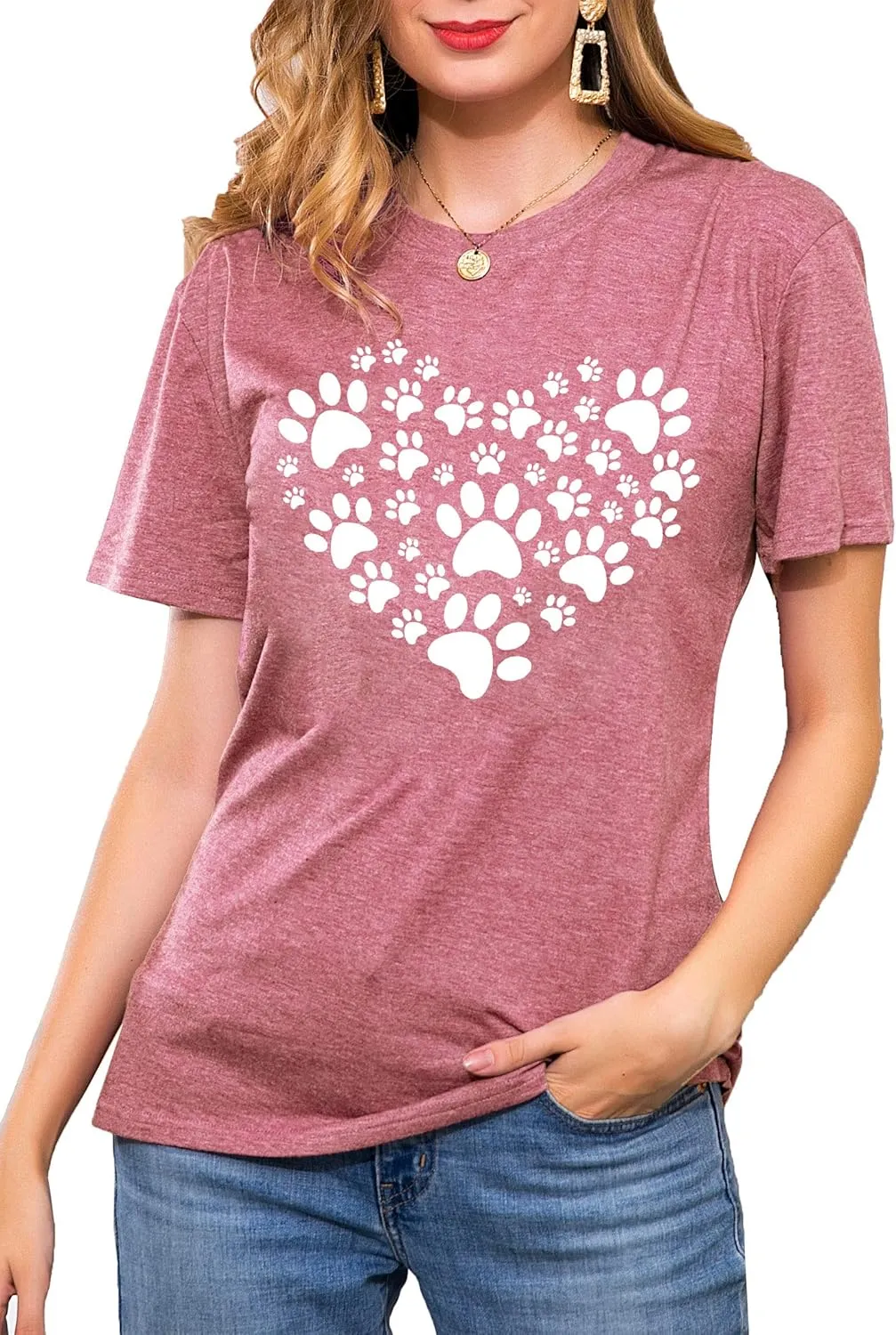 Dog Lover Shirts for Women - Cat Paw Graphic Tee Dog Mom Gifts Girls Heart Tops