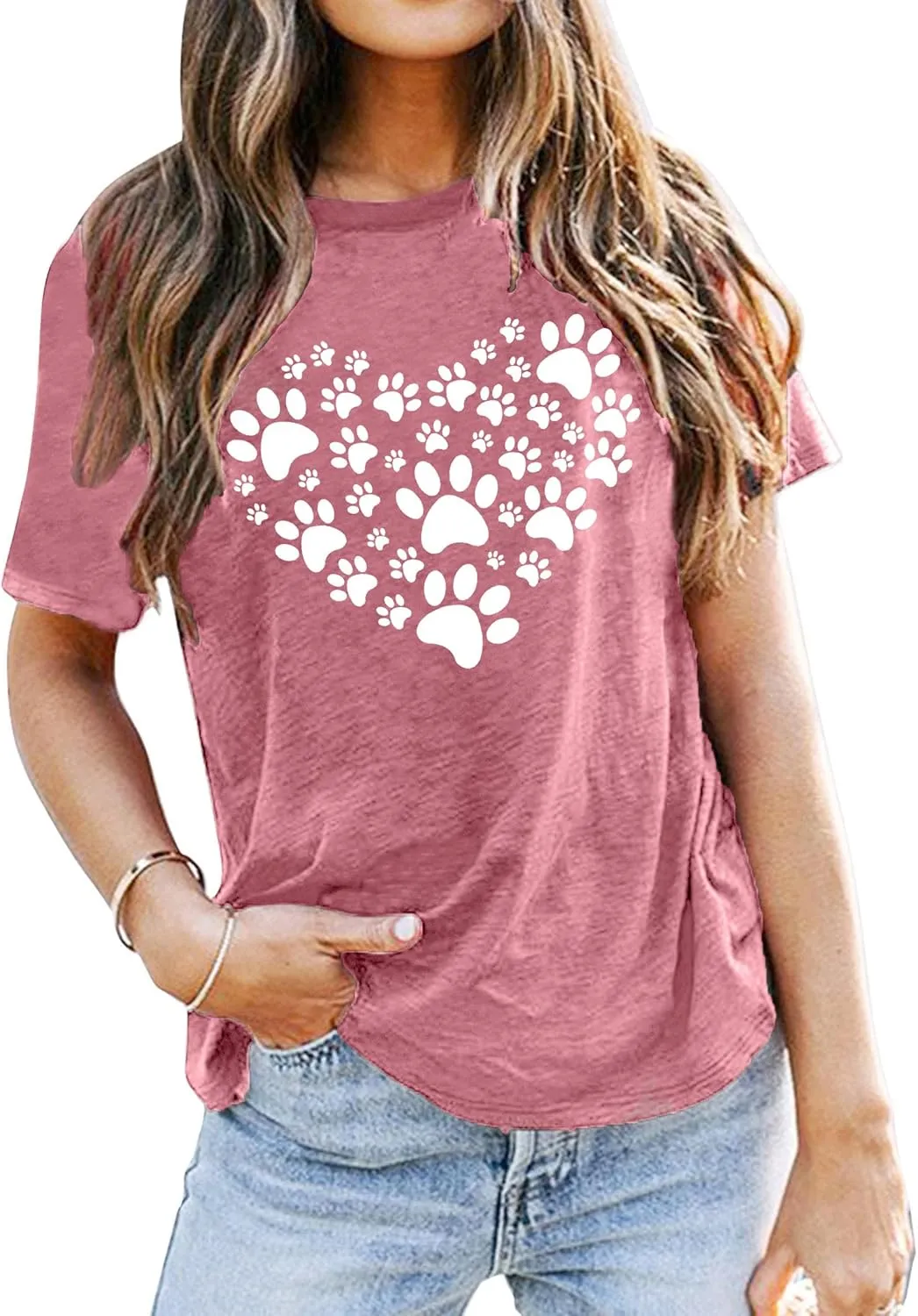 Dog Lover Shirts for Women - Cat Paw Graphic Tee Dog Mom Gifts Girls Heart Tops