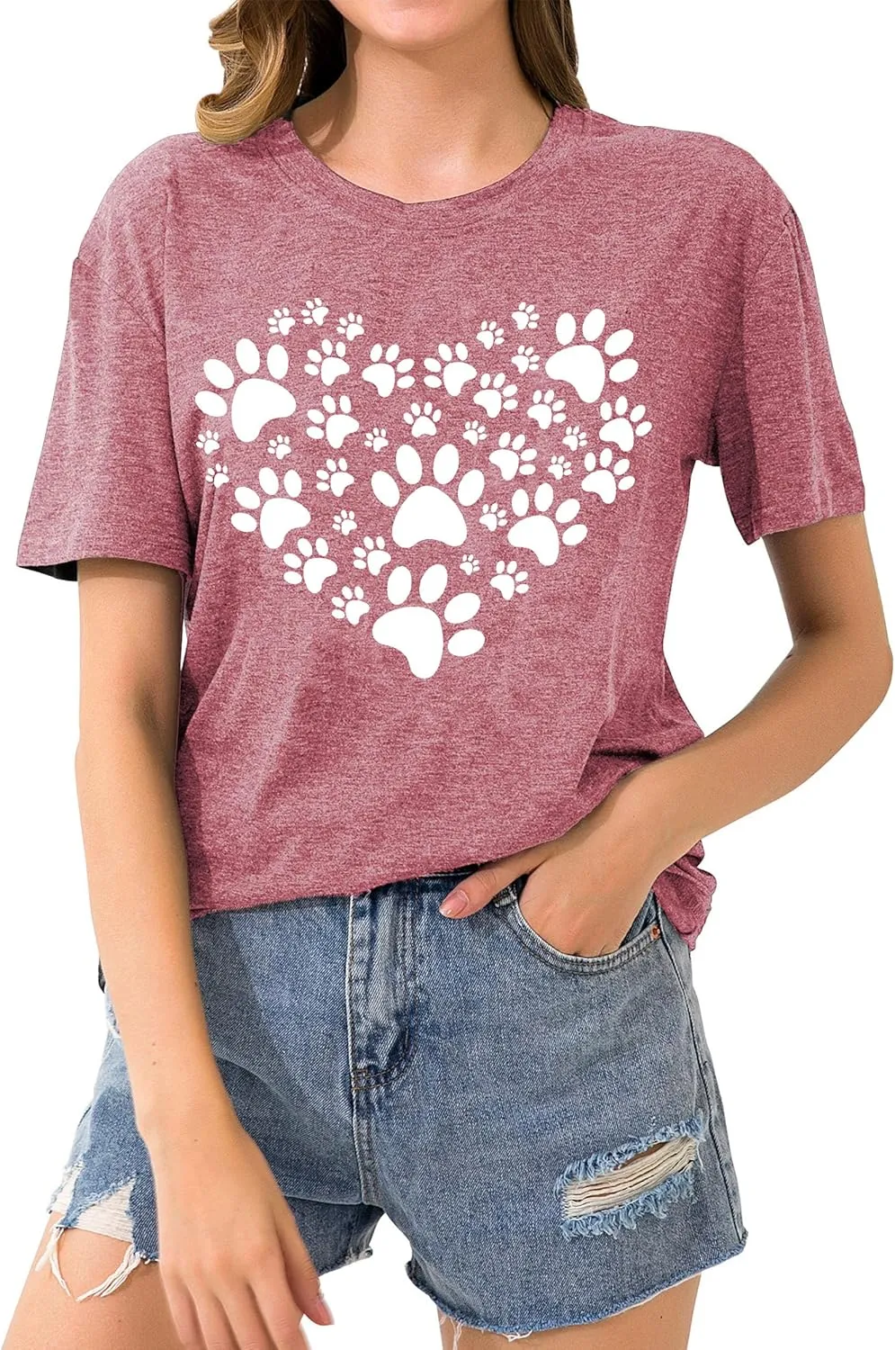 Dog Lover Shirts for Women - Cat Paw Graphic Tee Dog Mom Gifts Girls Heart Tops