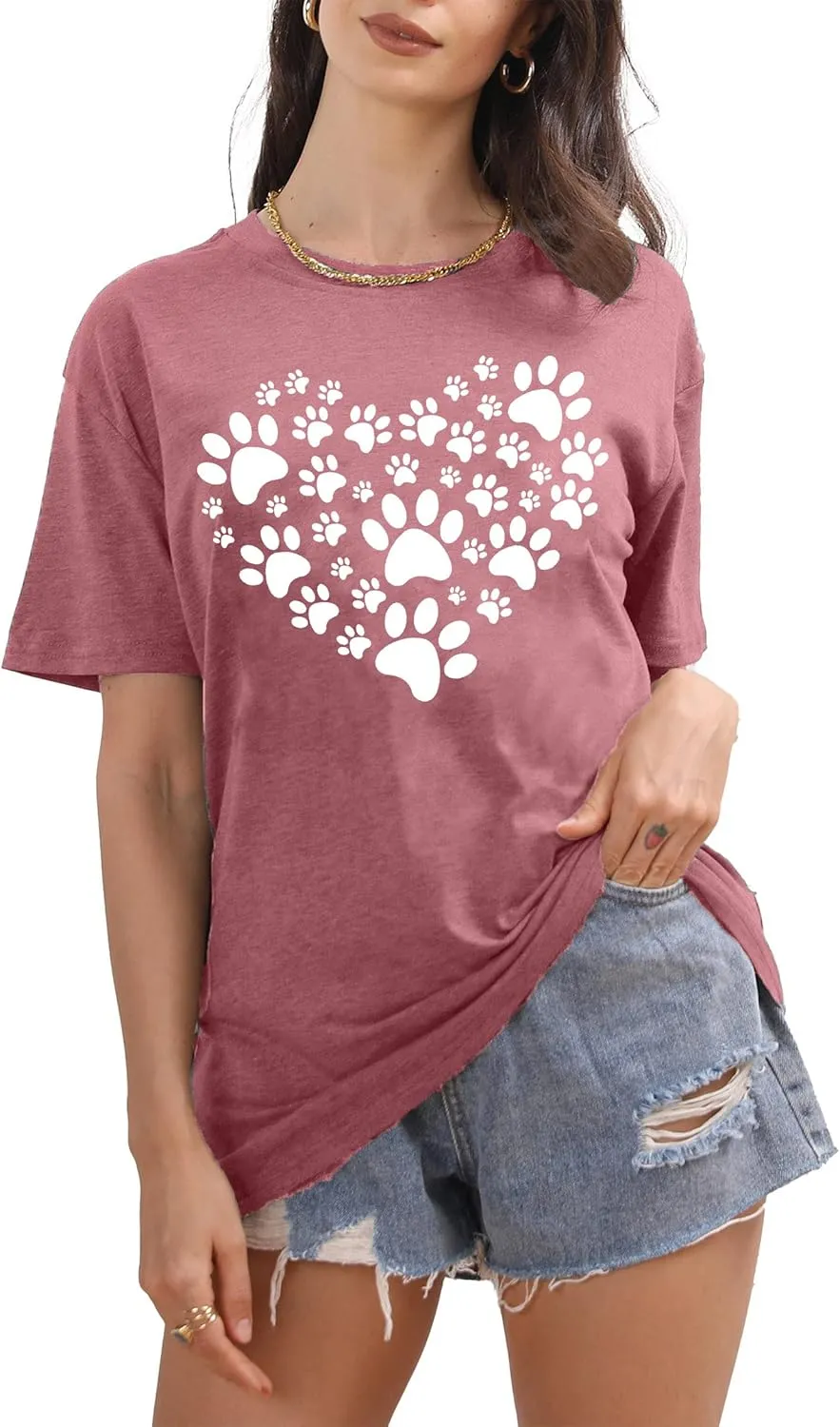 Dog Lover Shirts for Women - Cat Paw Graphic Tee Dog Mom Gifts Girls Heart Tops