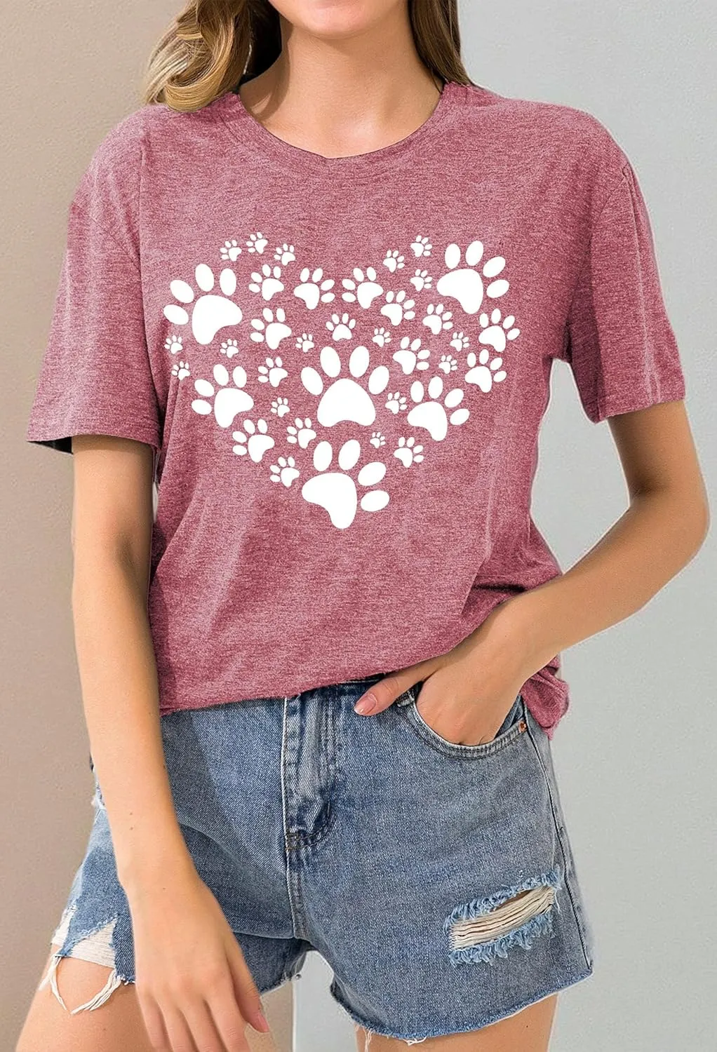 Dog Lover Shirts for Women - Cat Paw Graphic Tee Dog Mom Gifts Girls Heart Tops