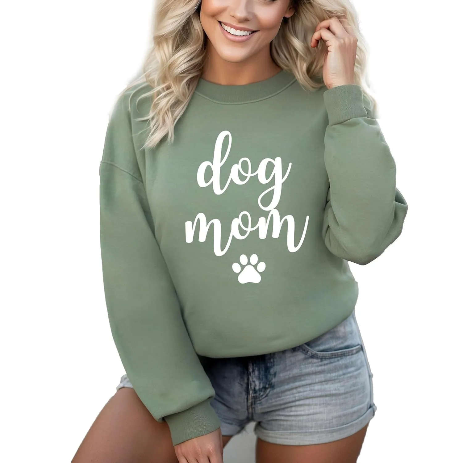 Dog mom Women's Long Sleeve Crewneck Sweatshirt Dog Mama Letter Print Graphic Shirts Pullover Tops