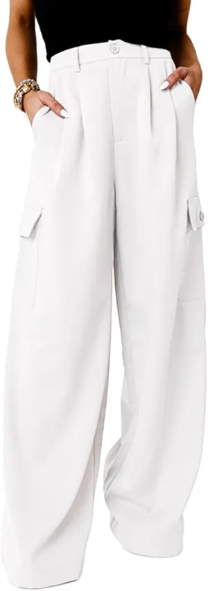 Dokotoo Womens High Waisted Wide Leg Cargo Pants Baggy Casual Trendy Work Pants with 4 Pockets