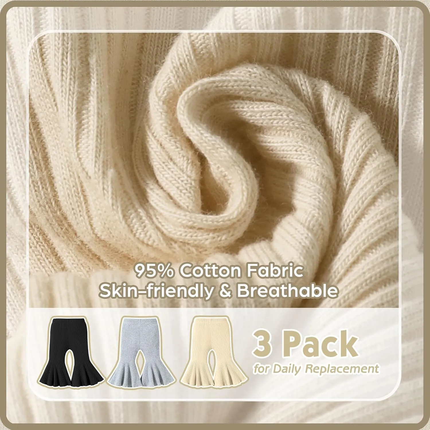 DREAM BUS 3 Pack Baby Girl Pants Toddler Leggings Solid Ribbed Cotton Baby Girls Flare Pants Toddler Bell Bottoms