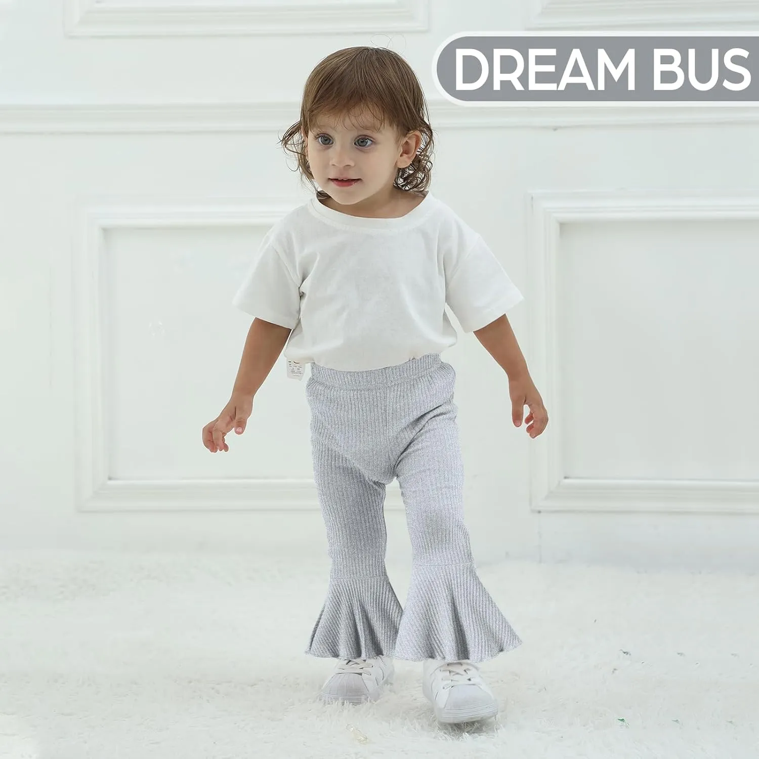 DREAM BUS 3 Pack Baby Girl Pants Toddler Leggings Solid Ribbed Cotton Baby Girls Flare Pants Toddler Bell Bottoms