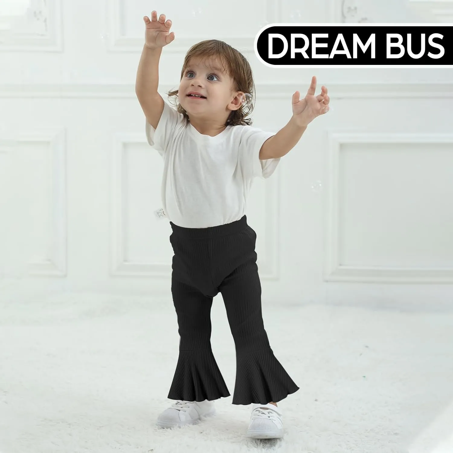 DREAM BUS 3 Pack Baby Girl Pants Toddler Leggings Solid Ribbed Cotton Baby Girls Flare Pants Toddler Bell Bottoms