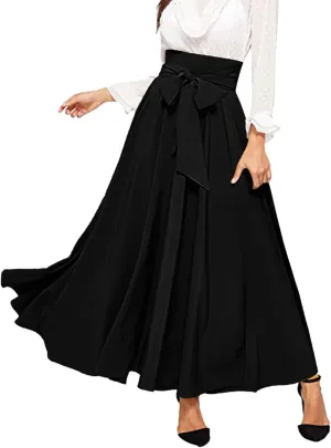 Dressy Skirts for Women Flowy Ruffle Swing High Waisted Bow Front Pleated Maxi Skirts Fall Business Work Suit Dresses