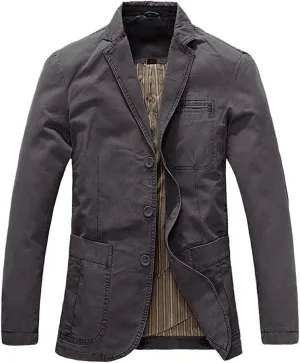 ebossy Men's Casual Notched Lapel Collar 3-Button Blazer Lightweight Sporty Cotton Suit Jacket Coat