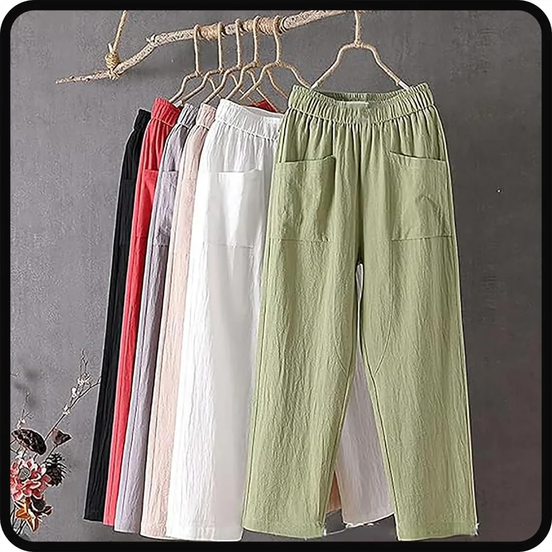 Endurancte Women's Loose Pants, Infinitne Fast Dry High Waist Cotton Trouser Cropped Solid Straight Wide Leg with Pockets