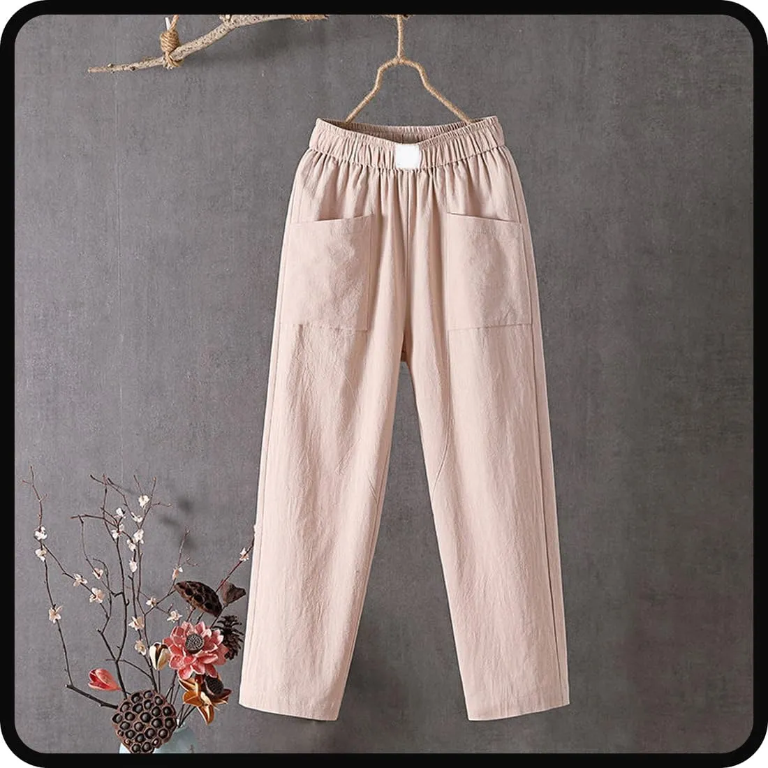 Endurancte Women's Loose Pants, Infinitne Fast Dry High Waist Cotton Trouser Cropped Solid Straight Wide Leg with Pockets