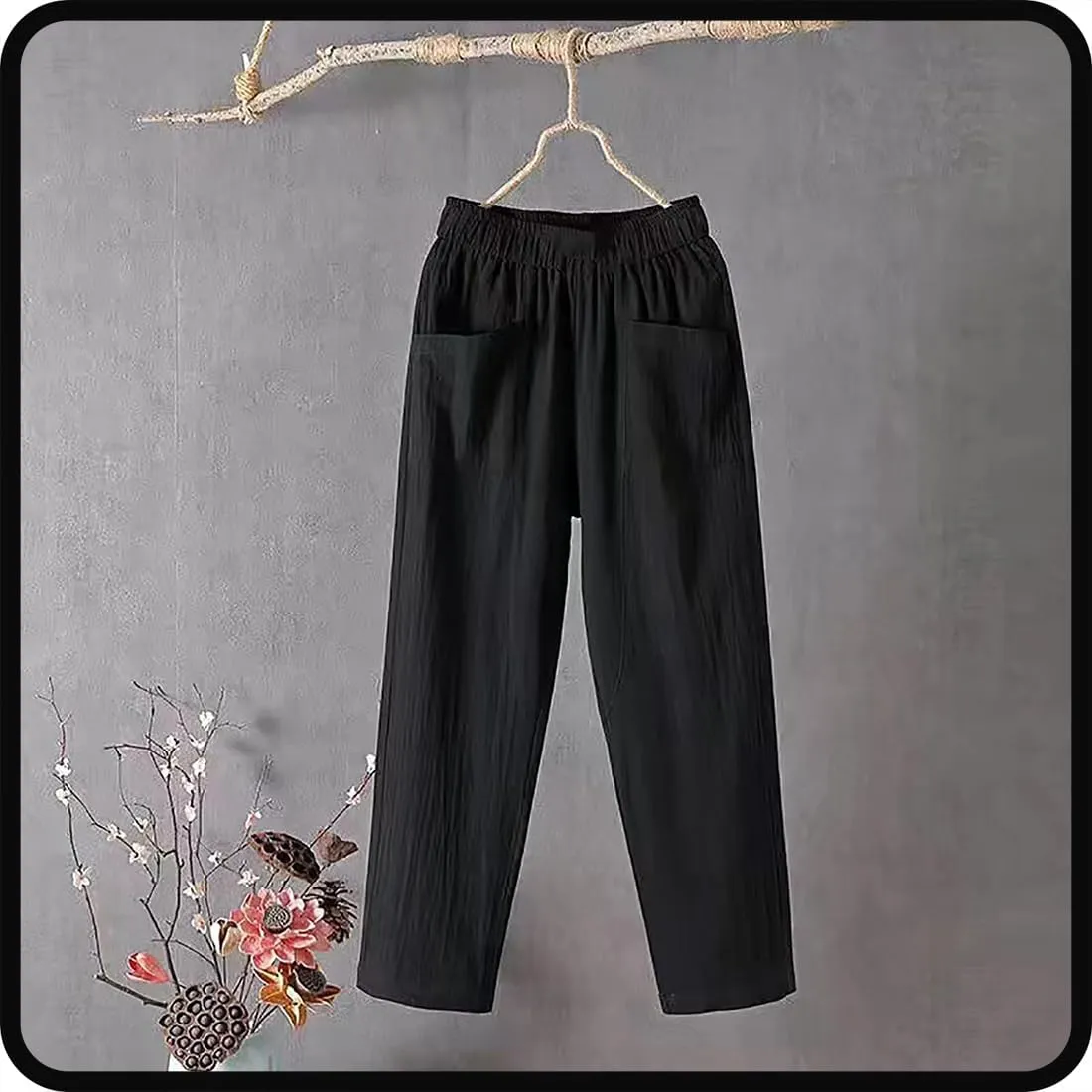 Endurancte Women's Loose Pants, Infinitne Fast Dry High Waist Cotton Trouser Cropped Solid Straight Wide Leg with Pockets