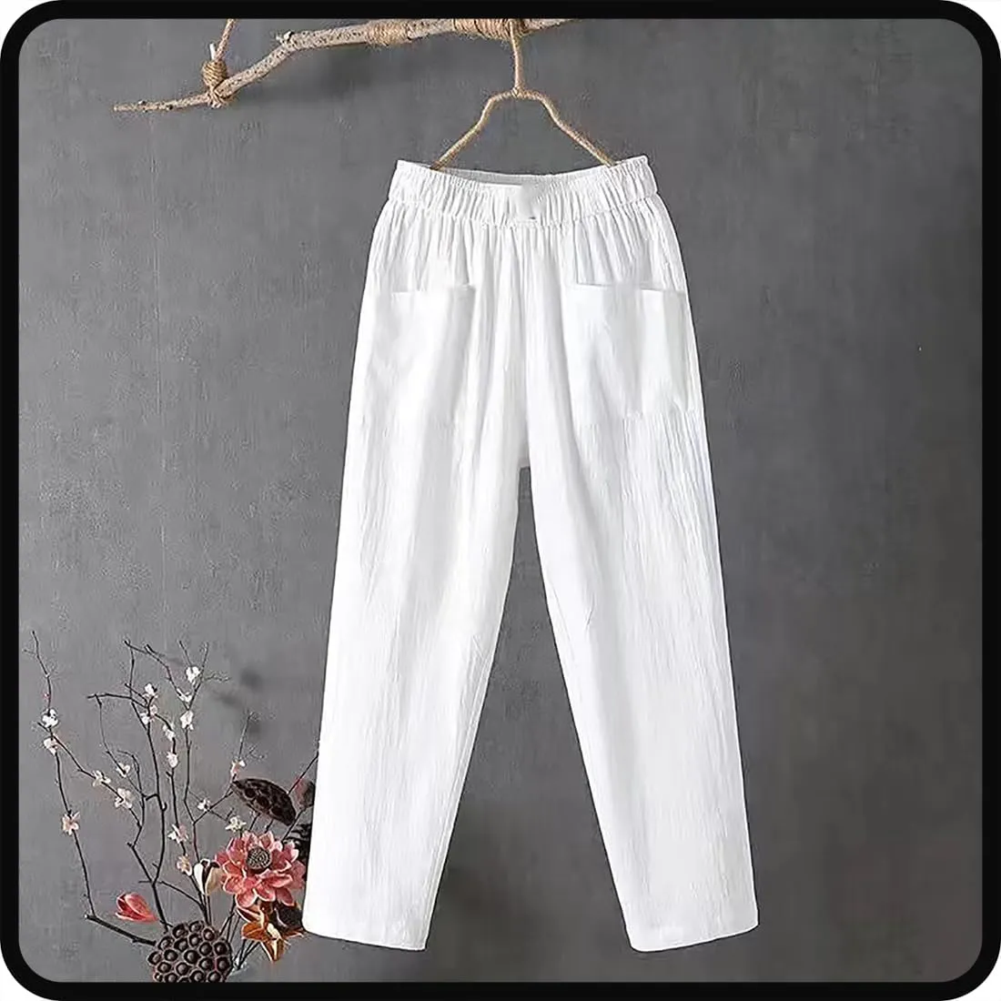 Endurancte Women's Loose Pants, Infinitne Fast Dry High Waist Cotton Trouser Cropped Solid Straight Wide Leg with Pockets