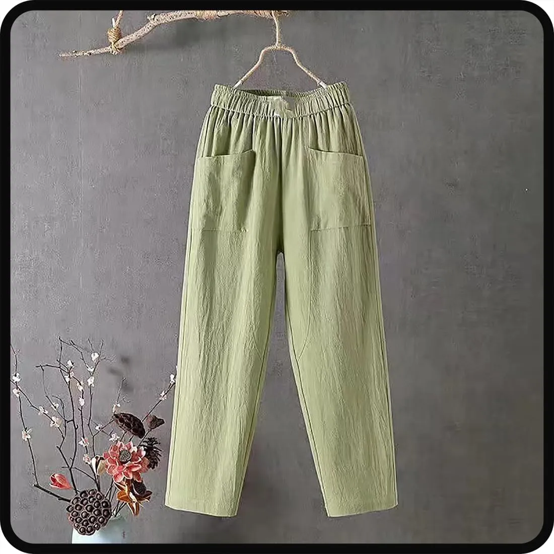 Endurancte Women's Loose Pants, Infinitne Fast Dry High Waist Cotton Trouser Cropped Solid Straight Wide Leg with Pockets