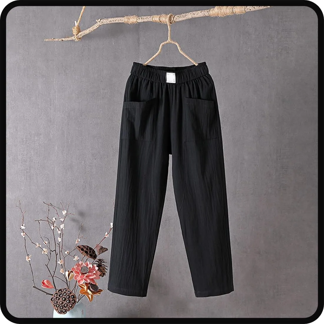 Endurancte Women's Loose Pants, Infinitne Fast Dry High Waist Cotton Trouser Cropped Solid Straight Wide Leg with Pockets