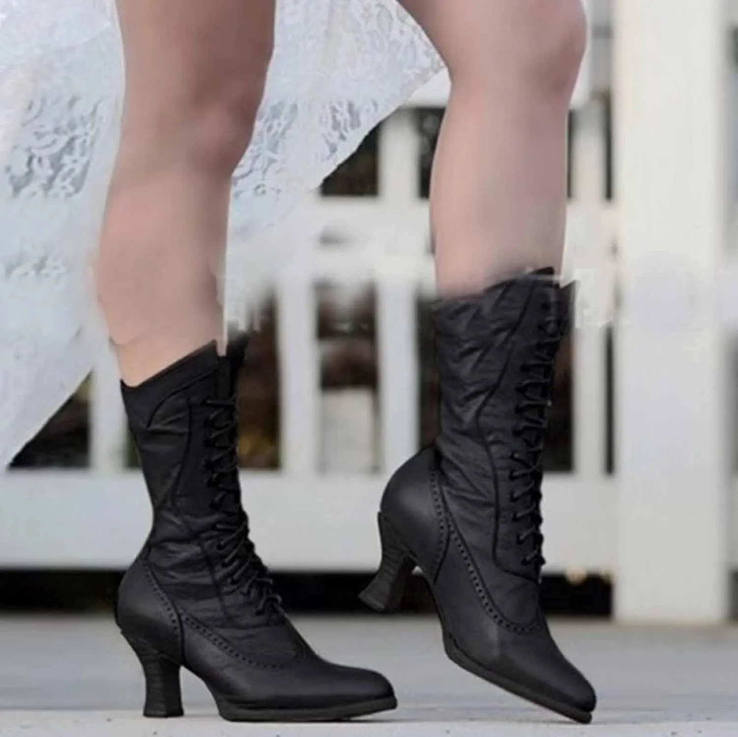 Erocalli Women Wedding Bridal Boots Victorian Boots Renaissance Boots Goth Witch Stuff Boots Lace Up Satin Lace Mid Calf Boot Tango Latin Ballroom Dance Evening Wedding Shoes