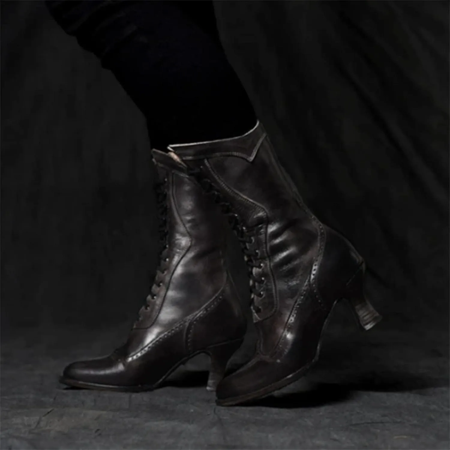 Erocalli Women Wedding Bridal Boots Victorian Boots Renaissance Boots Goth Witch Stuff Boots Lace Up Satin Lace Mid Calf Boot Tango Latin Ballroom Dance Evening Wedding Shoes