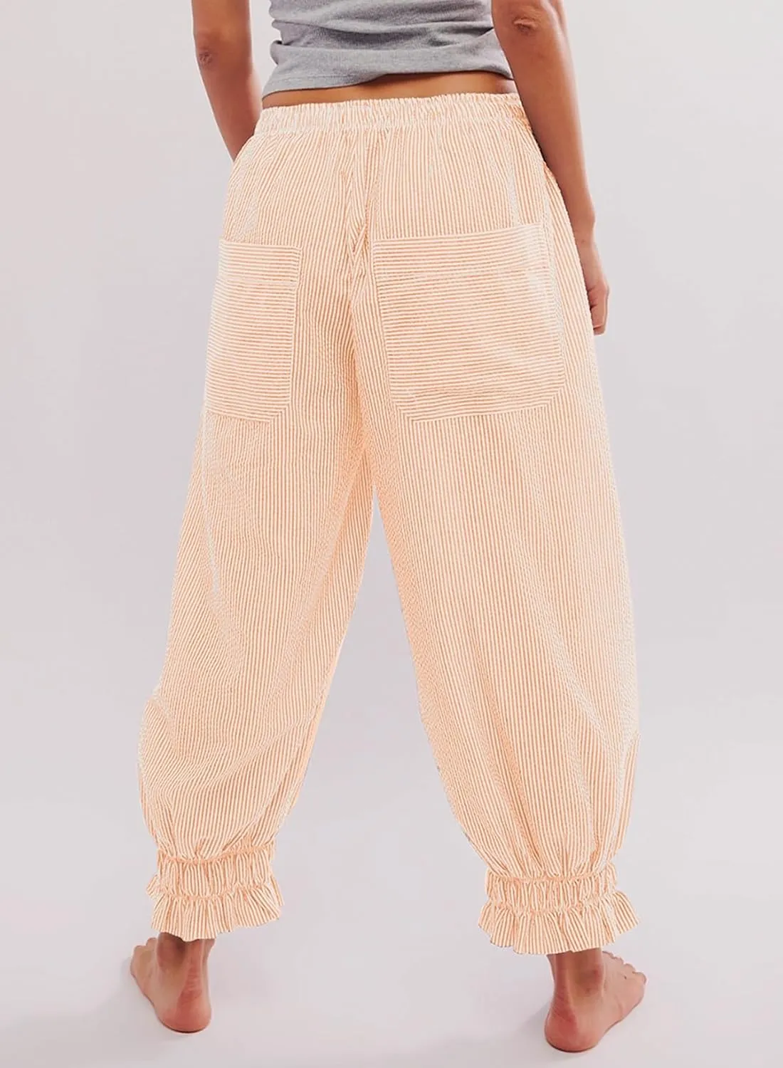 EVALESS Womens Pajama Pants Elastic Waist Lightweight Striped Pjs Lounge Cropped Pants with Pockets