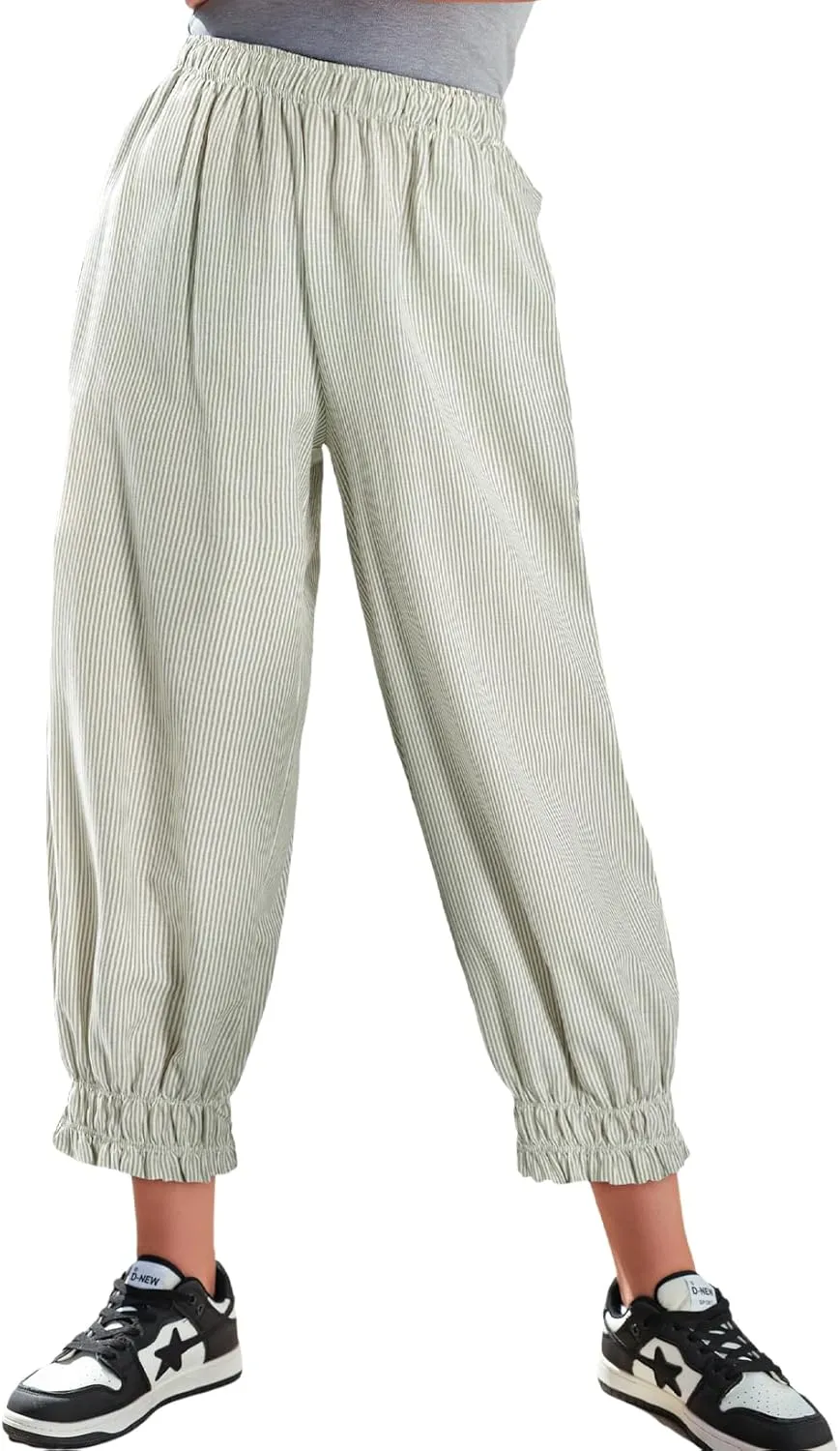 EVALESS Womens Pajama Pants Elastic Waist Lightweight Striped Pjs Lounge Cropped Pants with Pockets