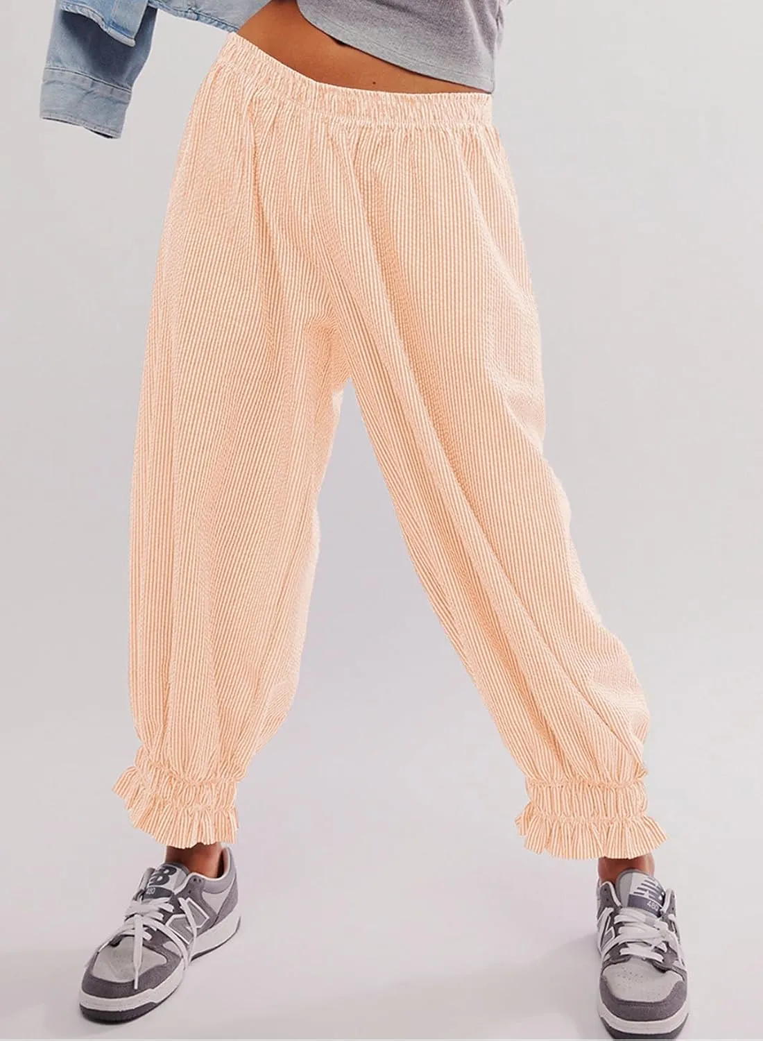 EVALESS Womens Pajama Pants Elastic Waist Lightweight Striped Pjs Lounge Cropped Pants with Pockets