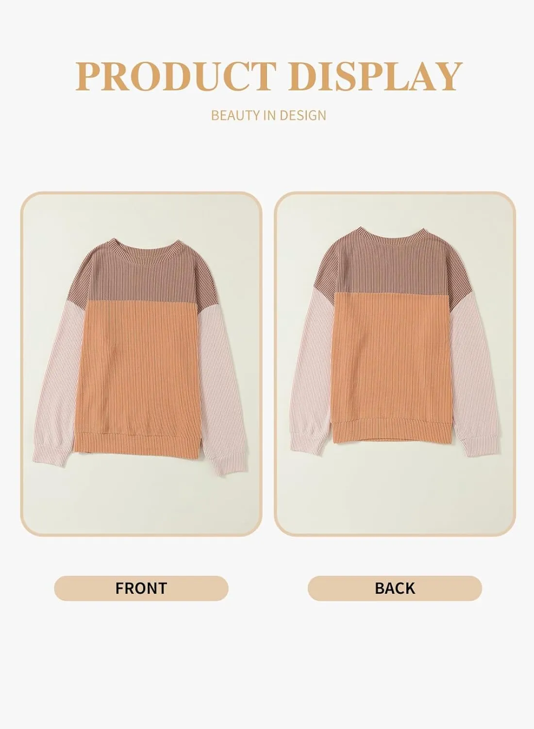Eytino Plus Size Sweatshirt for Women Striped Colorblock Long Sleeve Crewneck Casual Loose Pullover Shirt Top(1X-5X)