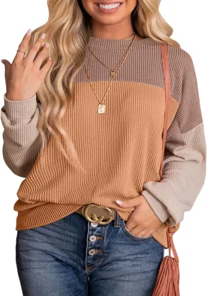 Eytino Plus Size Sweatshirt for Women Striped Colorblock Long Sleeve Crewneck Casual Loose Pullover Shirt Top(1X-5X)