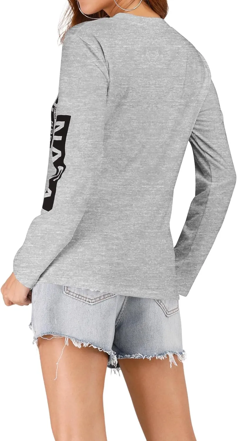Ezcosplay Crew Neck Long Sleeve NASA T-Shirt Letter Printed Shirt Graphic Tee Tops for Women