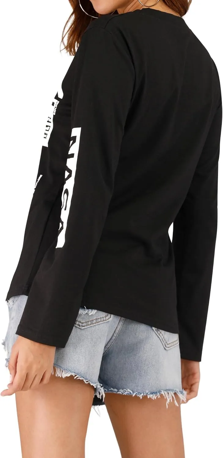 Ezcosplay Crew Neck Long Sleeve NASA T-Shirt Letter Printed Shirt Graphic Tee Tops for Women