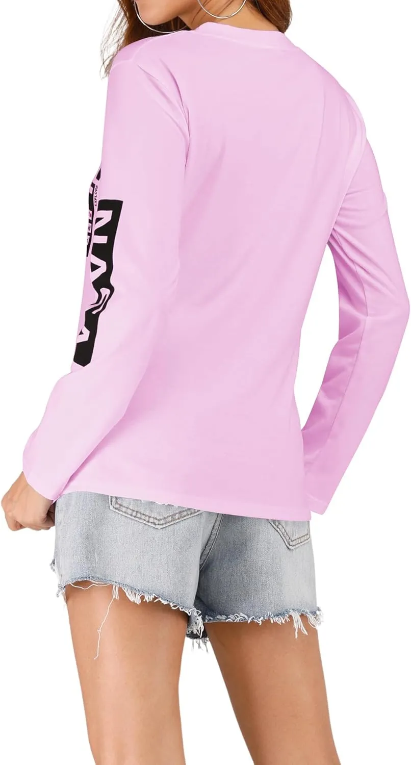 Ezcosplay Crew Neck Long Sleeve NASA T-Shirt Letter Printed Shirt Graphic Tee Tops for Women