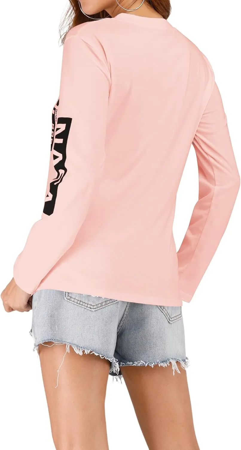 Ezcosplay Crew Neck Long Sleeve NASA T-Shirt Letter Printed Shirt Graphic Tee Tops for Women