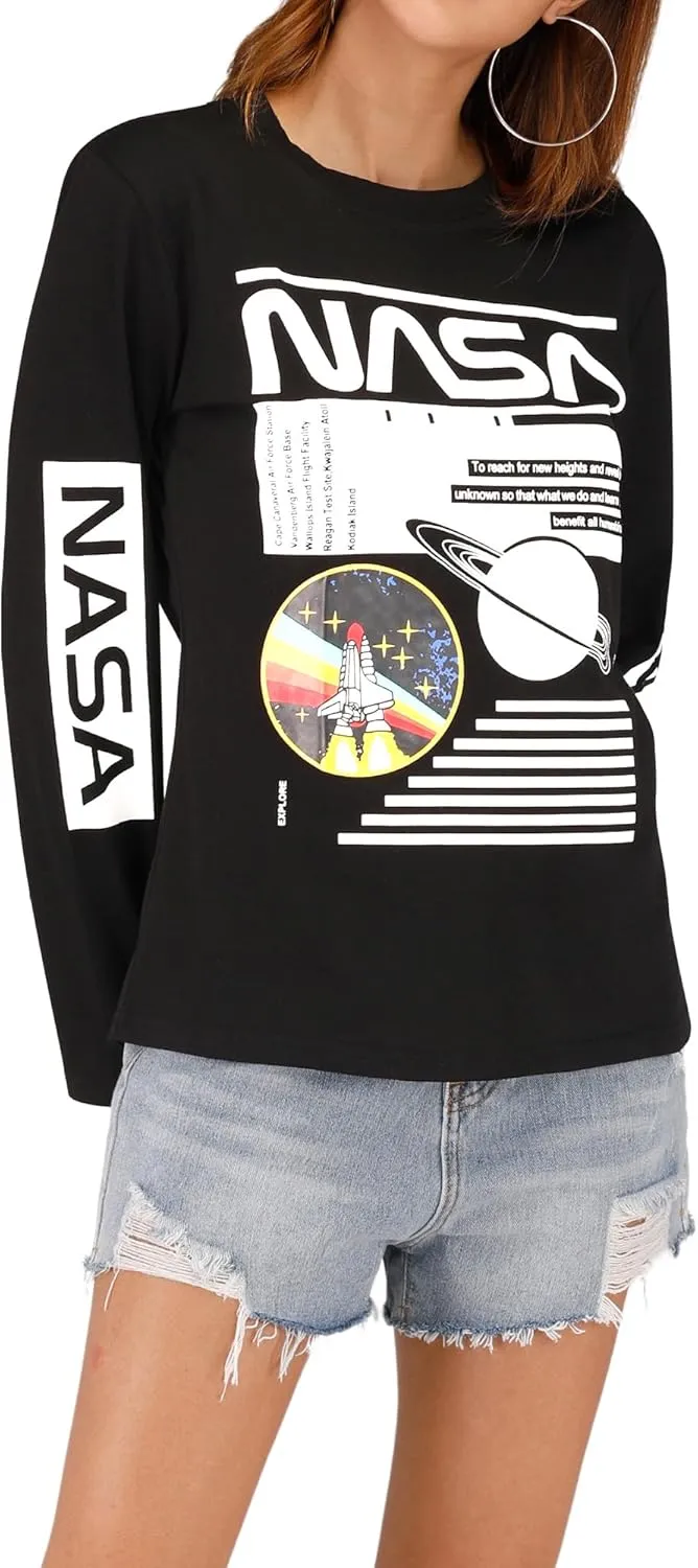 Ezcosplay Crew Neck Long Sleeve NASA T-Shirt Letter Printed Shirt Graphic Tee Tops for Women