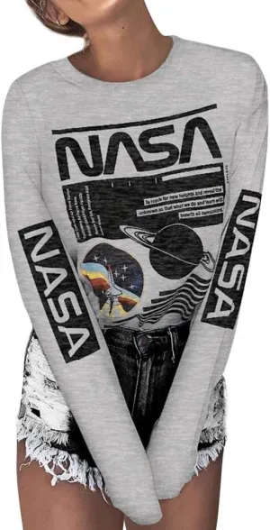 Ezcosplay Crew Neck Long Sleeve NASA T-Shirt Letter Printed Shirt Graphic Tee Tops for Women