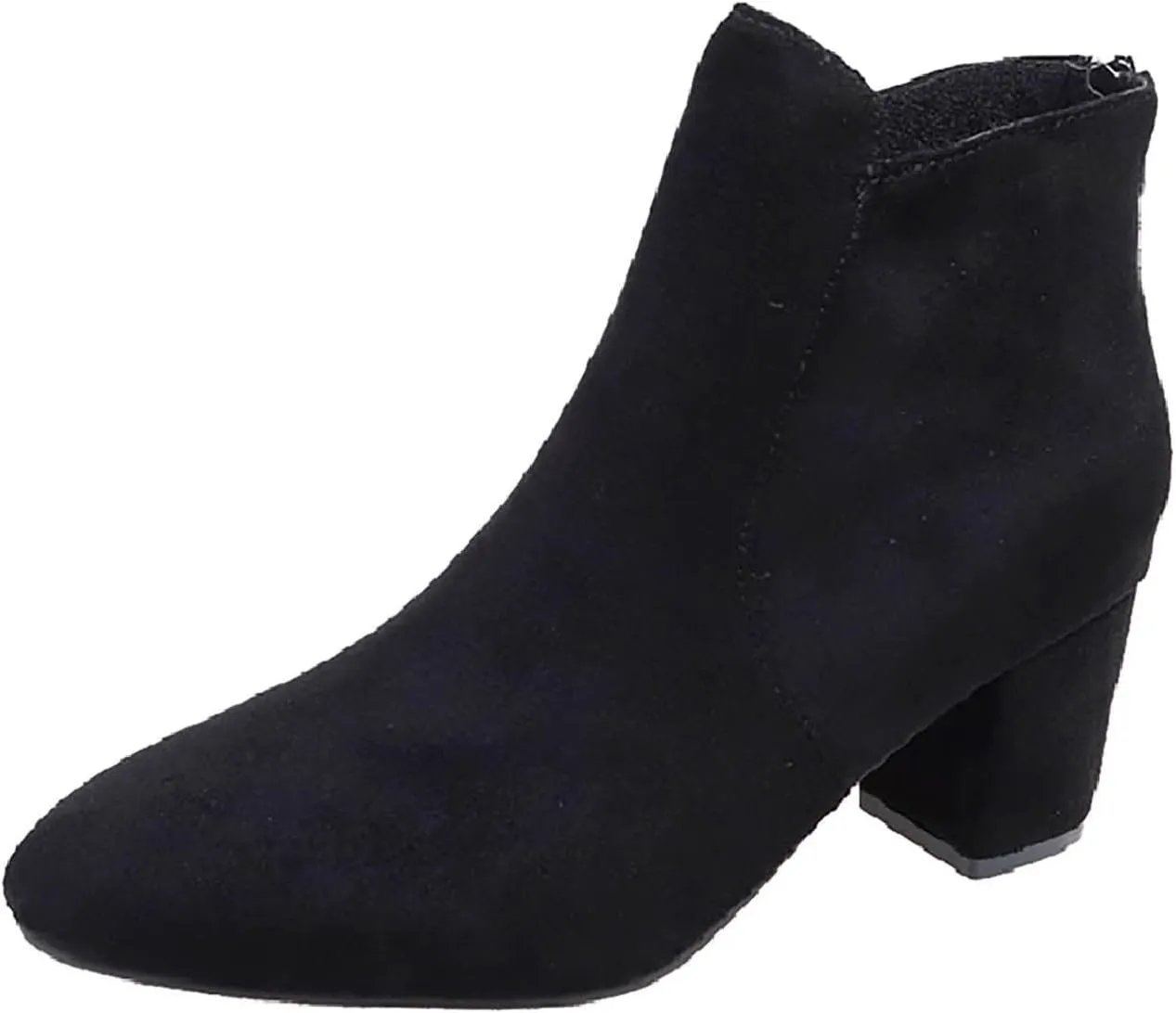 Fall Boots Women Ankle Flat Booties for Women Wide Calf Heeled Boots for Women Steel Toe Shoes for Women Comfy Soft Cover Heel Round Toe Suede Stacked Heel