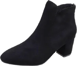 Fall Boots Women Ankle Flat Booties for Women Wide Calf Heeled Boots for Women Steel Toe Shoes for Women Comfy Soft Cover Heel Round Toe Suede Stacked Heel