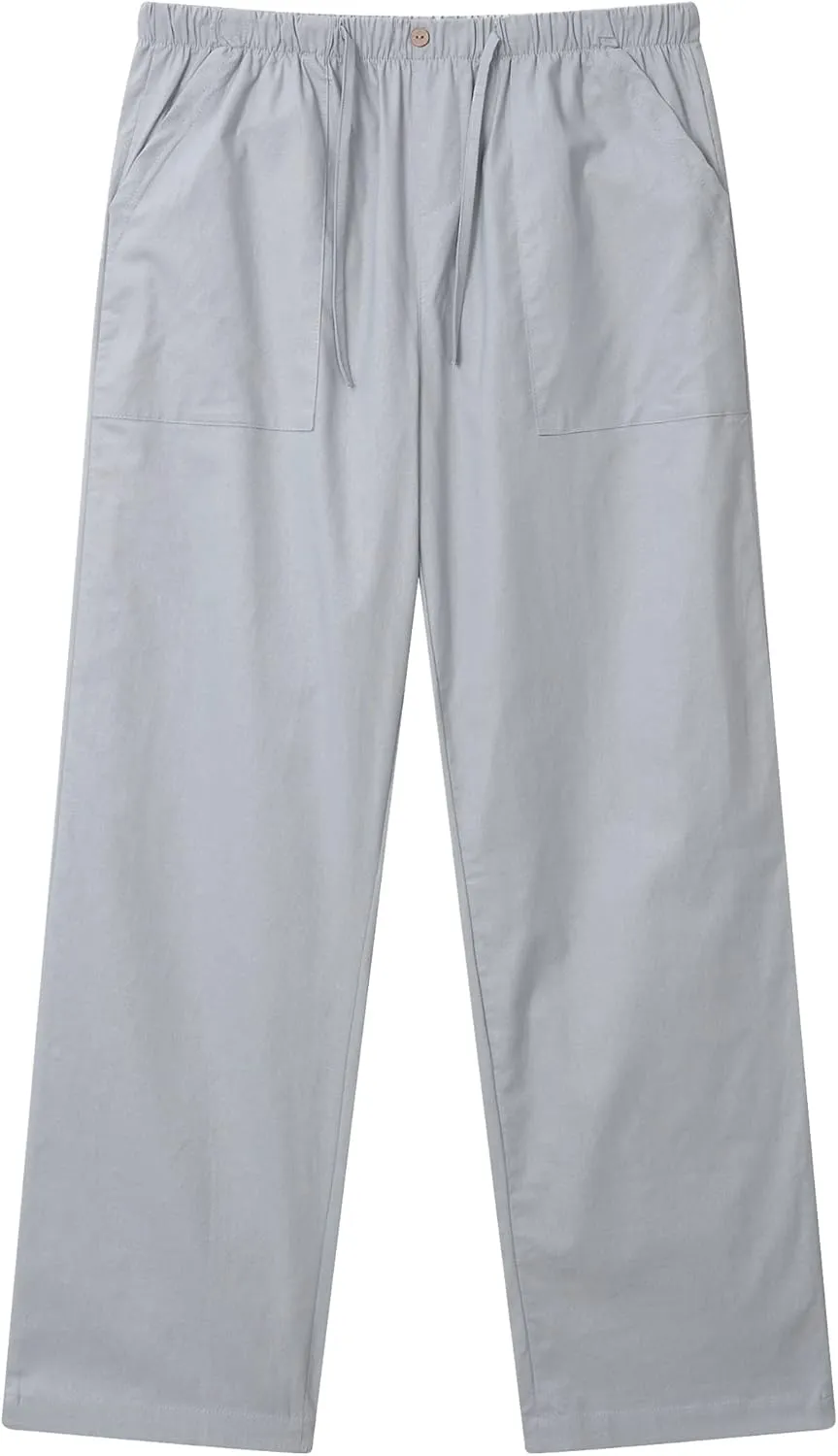FANARCHER Mens Cotton Linen Pants Drawstring Loose Beach Pants with Pockets