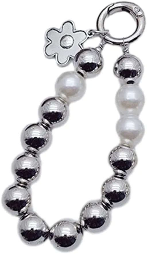 Fashion Pearl Beaded Keychain Lanyard Practical Use Keychain Bracelet Wristlet Bead Wrist Keyring Phone Lanyard Strap