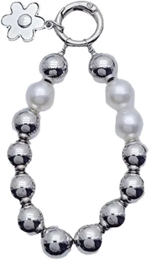 Fashion Pearl Beaded Keychain Lanyard Practical Use Keychain Bracelet Wristlet Bead Wrist Keyring Phone Lanyard Strap