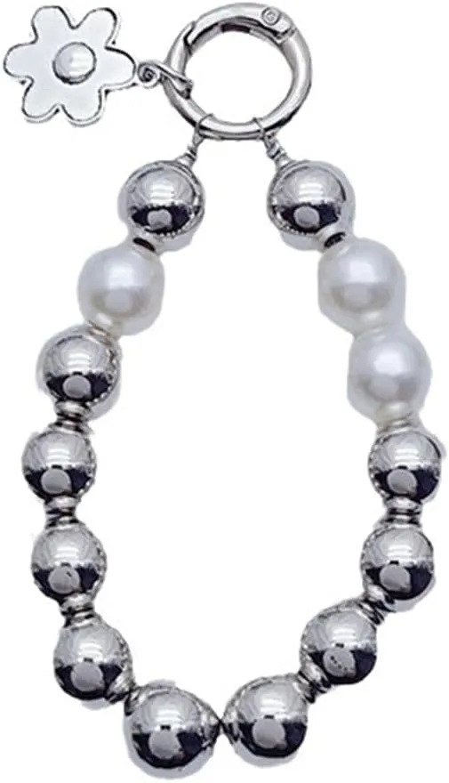 Fashion Pearl Beaded Keychain Lanyard Practical Use Keychain Bracelet Wristlet Bead Wrist Keyring Phone Lanyard Strap