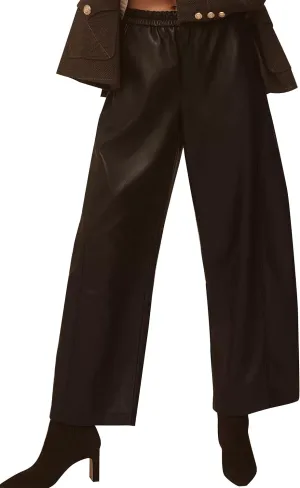 Faux Leather Pants for Women High Waist Wide Leg PU Leather Barrel Palazzo Trousers Pants with Pockets Black S