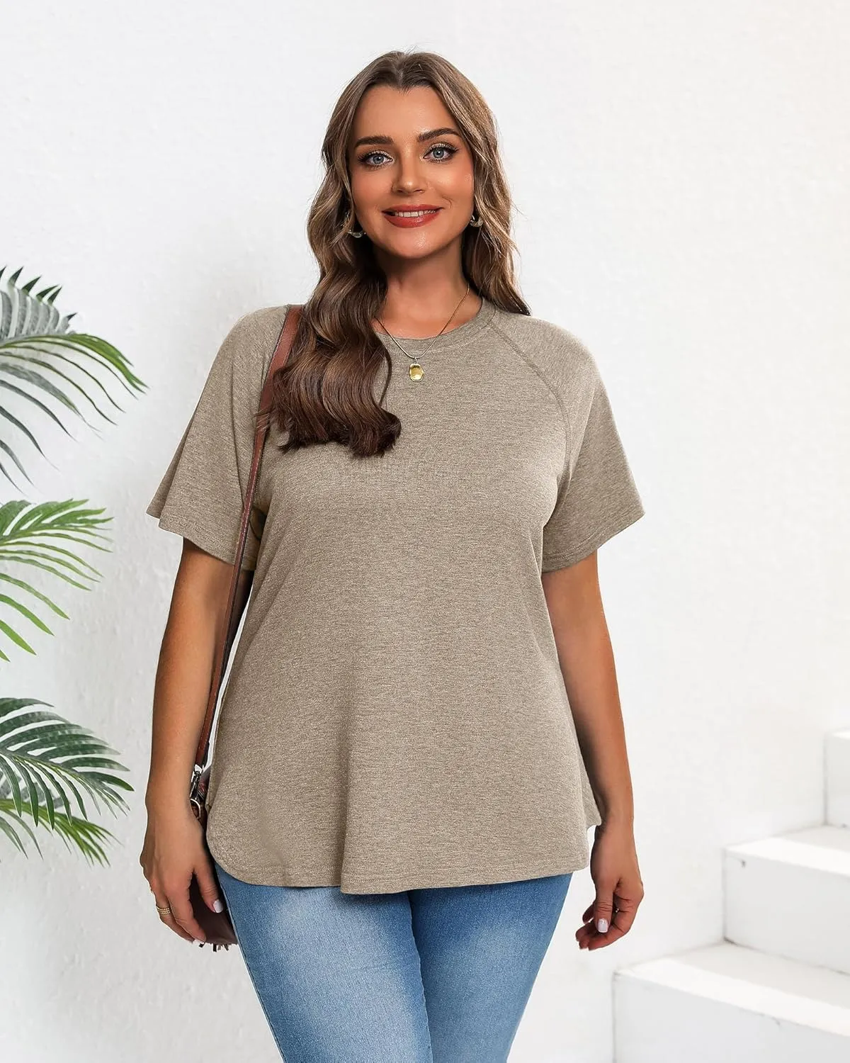 Ficerd 3 Pack Plus Size Tops for Women Casual Crewneck Raglan Sleeve Loose Tunic Tee Summer Basic Workout T Shirts XL-5XL