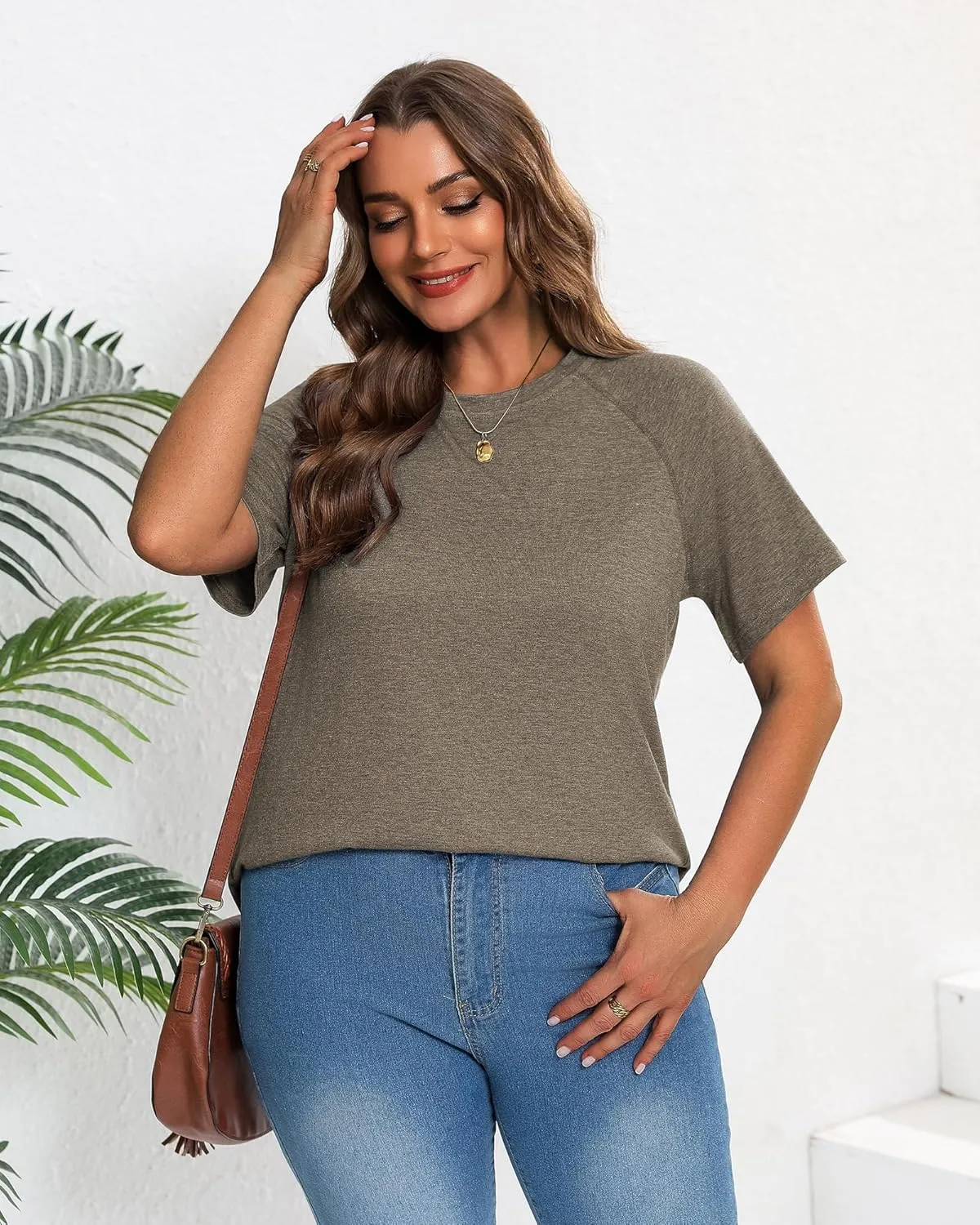 Ficerd 3 Pack Plus Size Tops for Women Casual Crewneck Raglan Sleeve Loose Tunic Tee Summer Basic Workout T Shirts XL-5XL