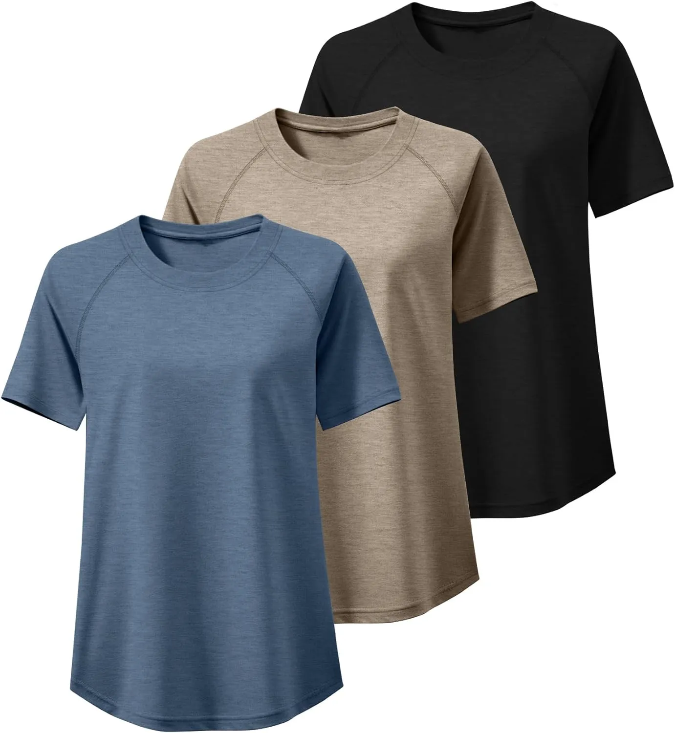Ficerd 3 Pack Plus Size Tops for Women Casual Crewneck Raglan Sleeve Loose Tunic Tee Summer Basic Workout T Shirts XL-5XL