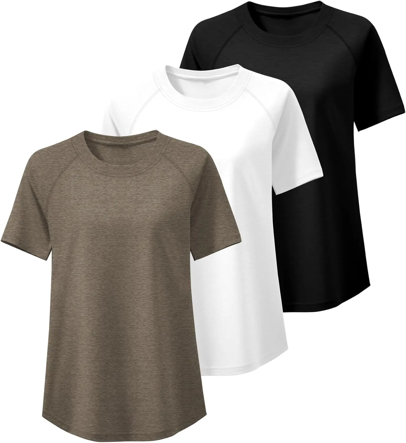 Ficerd 3 Pack Plus Size Tops for Women Casual Crewneck Raglan Sleeve Loose Tunic Tee Summer Basic Workout T Shirts XL-5XL