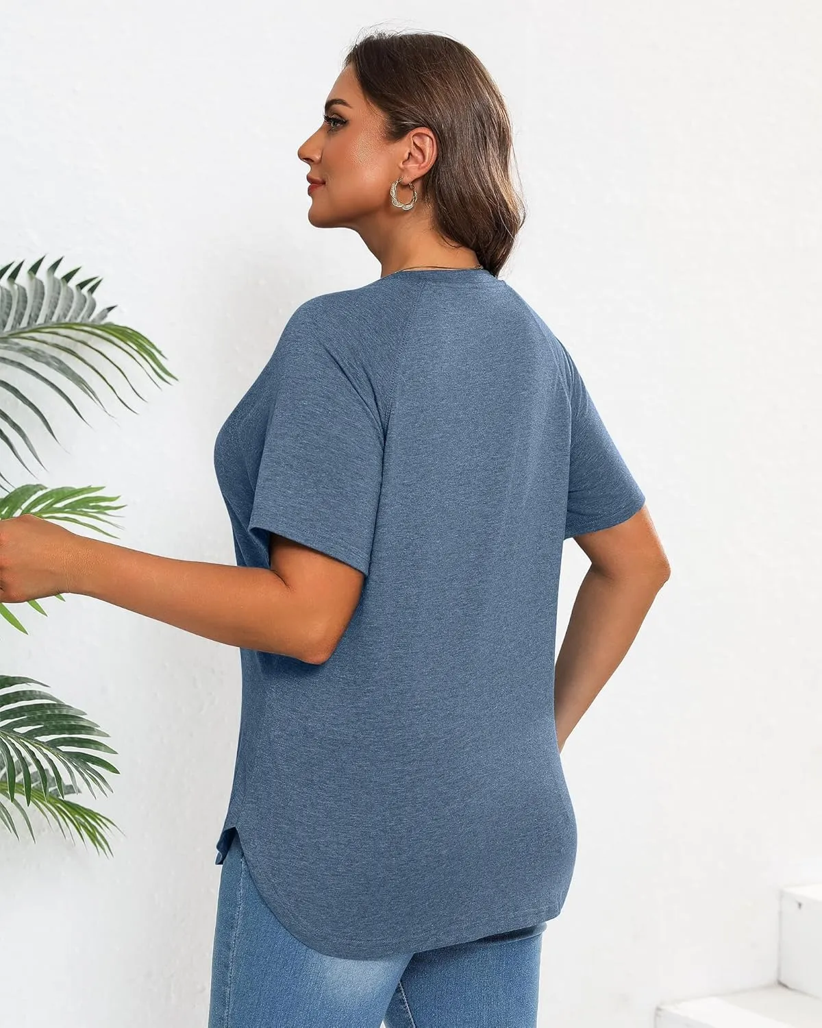 Ficerd 3 Pack Plus Size Tops for Women Casual Crewneck Raglan Sleeve Loose Tunic Tee Summer Basic Workout T Shirts XL-5XL