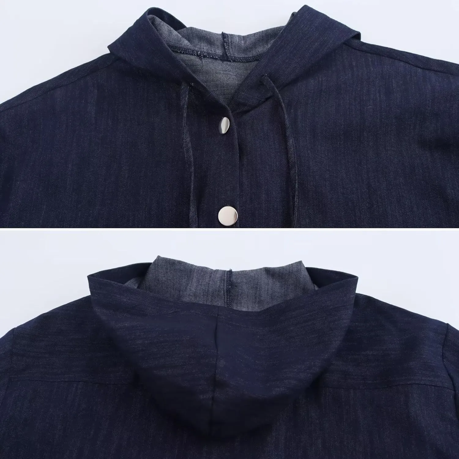 FindThy Womens Denim Hoodie Jacket Casual Long Sleeve Button Down Drawstring Jean Sweatshirts Coat