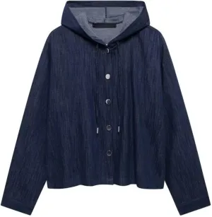 FindThy Womens Denim Hoodie Jacket Casual Long Sleeve Button Down Drawstring Jean Sweatshirts Coat